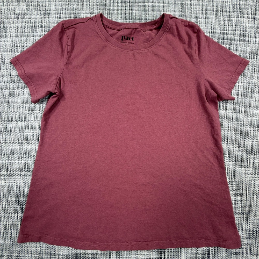 Pact Womens Organic Cotton Short Sleeve Crewneck T-Shirt Burgundy Red Size Small